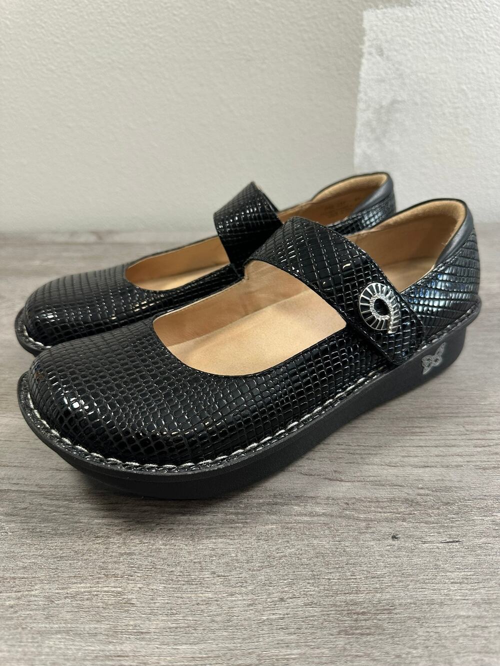 Alegria Paloma Textured Leather Mary Jane Shoes Black Size 41/11 - Picture 1 of 6